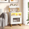 Nightstand with LED Lights Modern End Table with Top Tray Open Compartment and Storage Cabinet-White