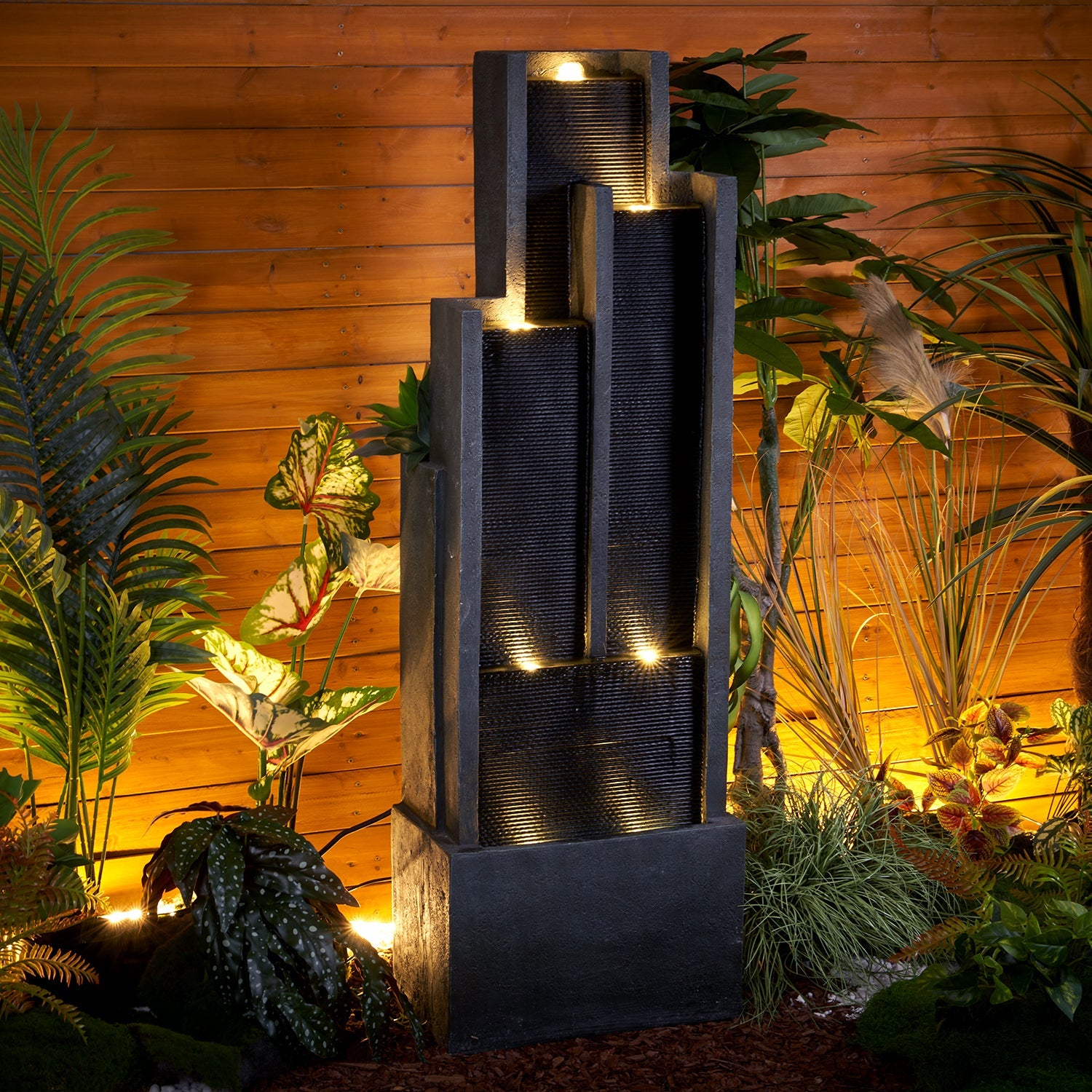 Resin Ribbed Slate Outdoor Water Fountain Quiet 50 in