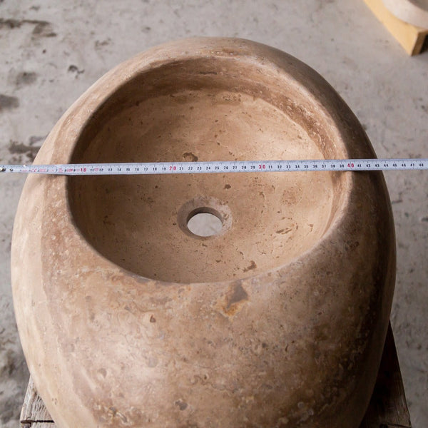 Noce Travertine Natural Stone Kayak Design Vessel Sink Honed and Filled (W)16