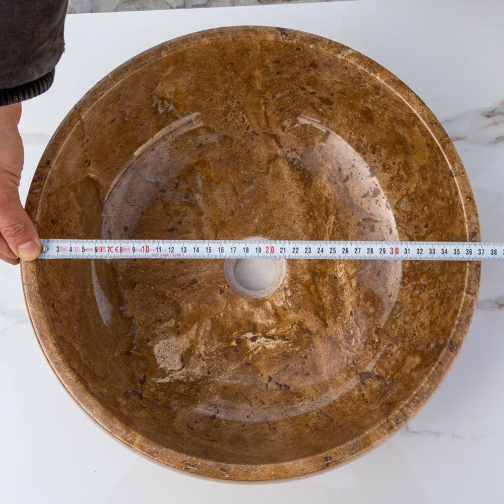 Noce Brown Travertine Natural Stone Vessel Sink Polished (D)16