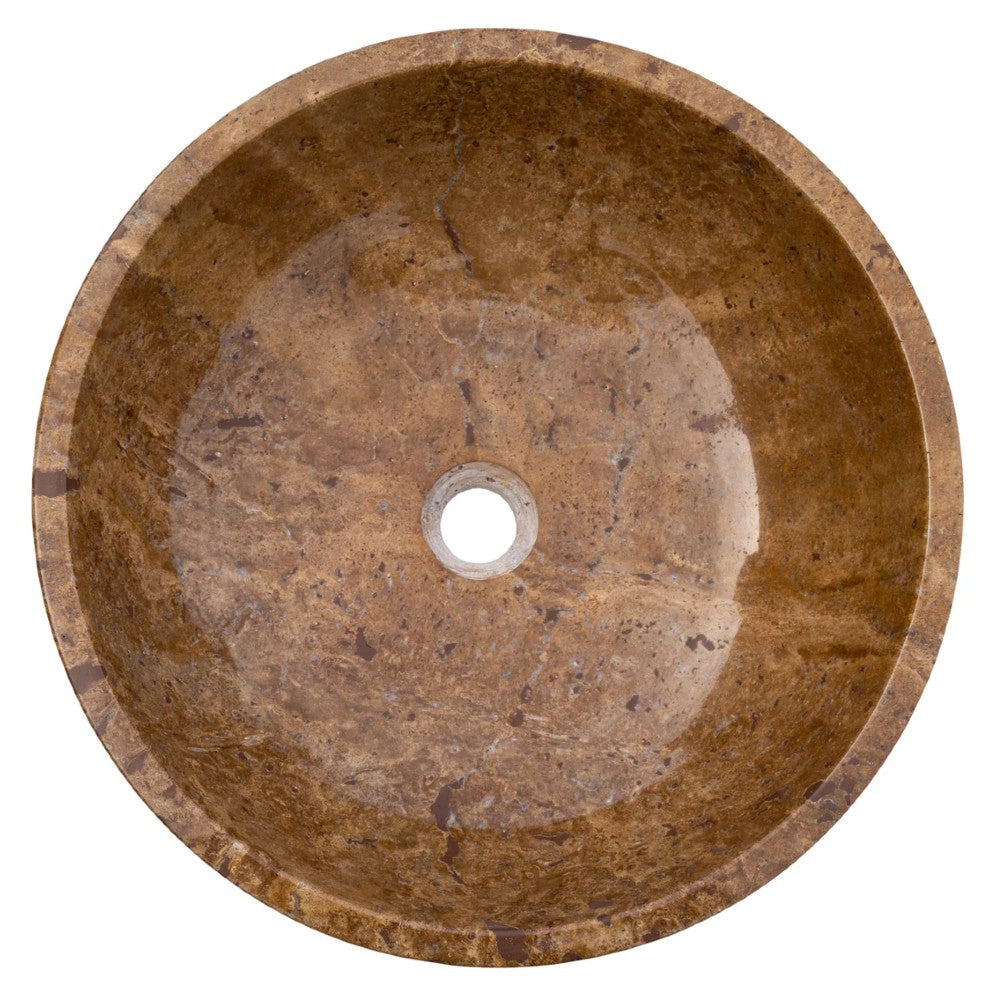 Noce Brown Travertine Natural Stone Undermount Vessel Sink Filled and Polished (D)16