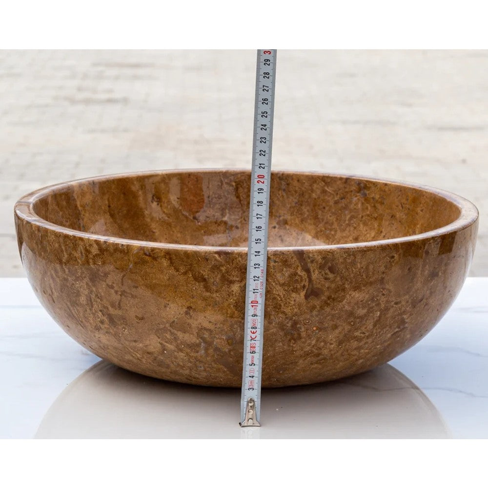 Noce Brown Travertine Natural Stone Undermount Vessel Sink Filled and Polished (D)16