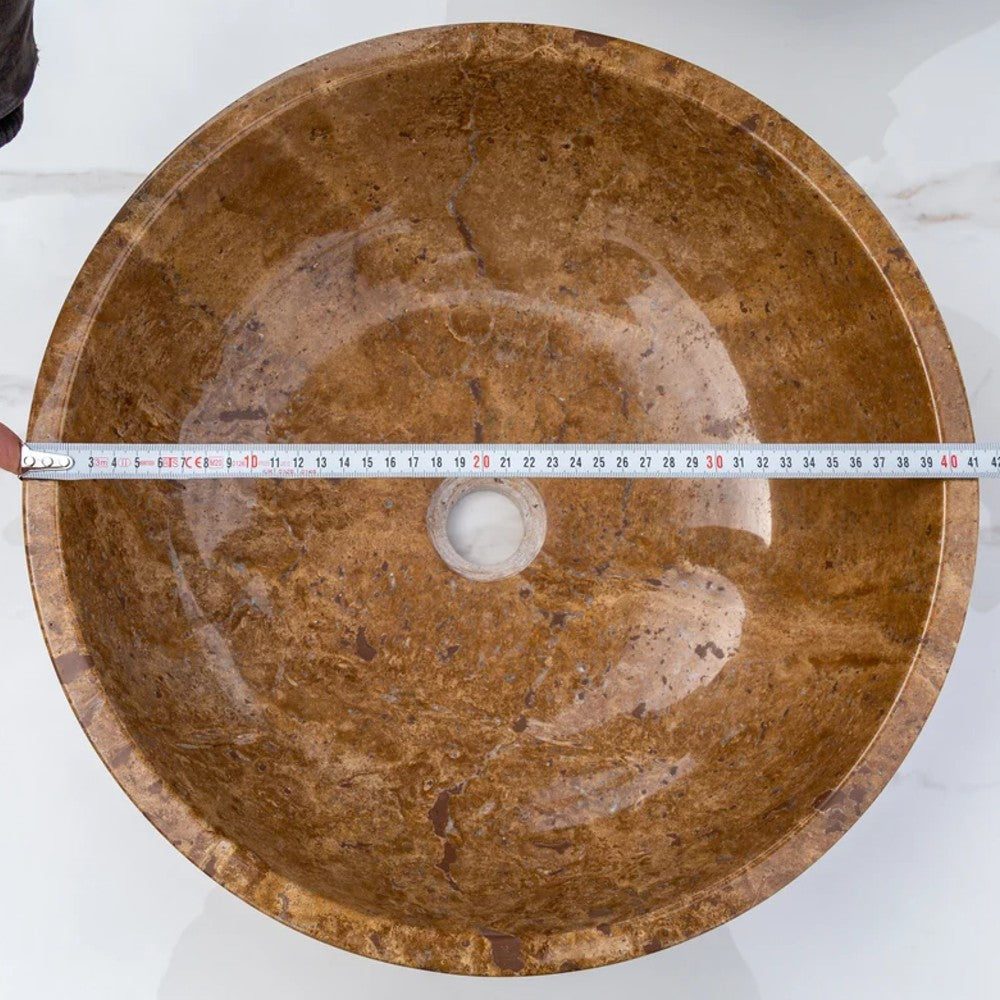 Noce Brown Travertine Natural Stone Undermount Vessel Sink Filled and Polished (D)16