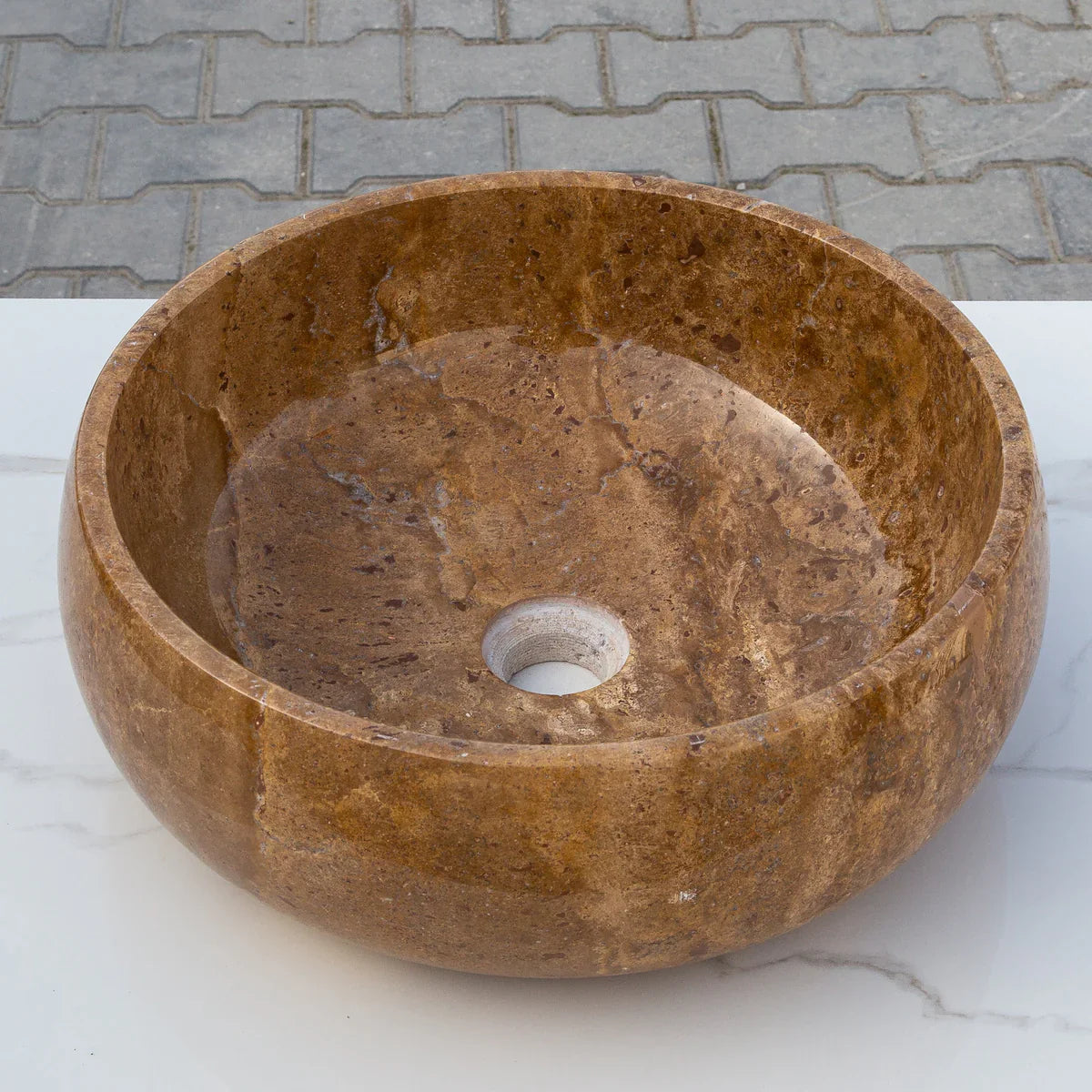 Noce Brown Travertine Natural Stone Above Vanity Bathroom Sink Polished (D)16