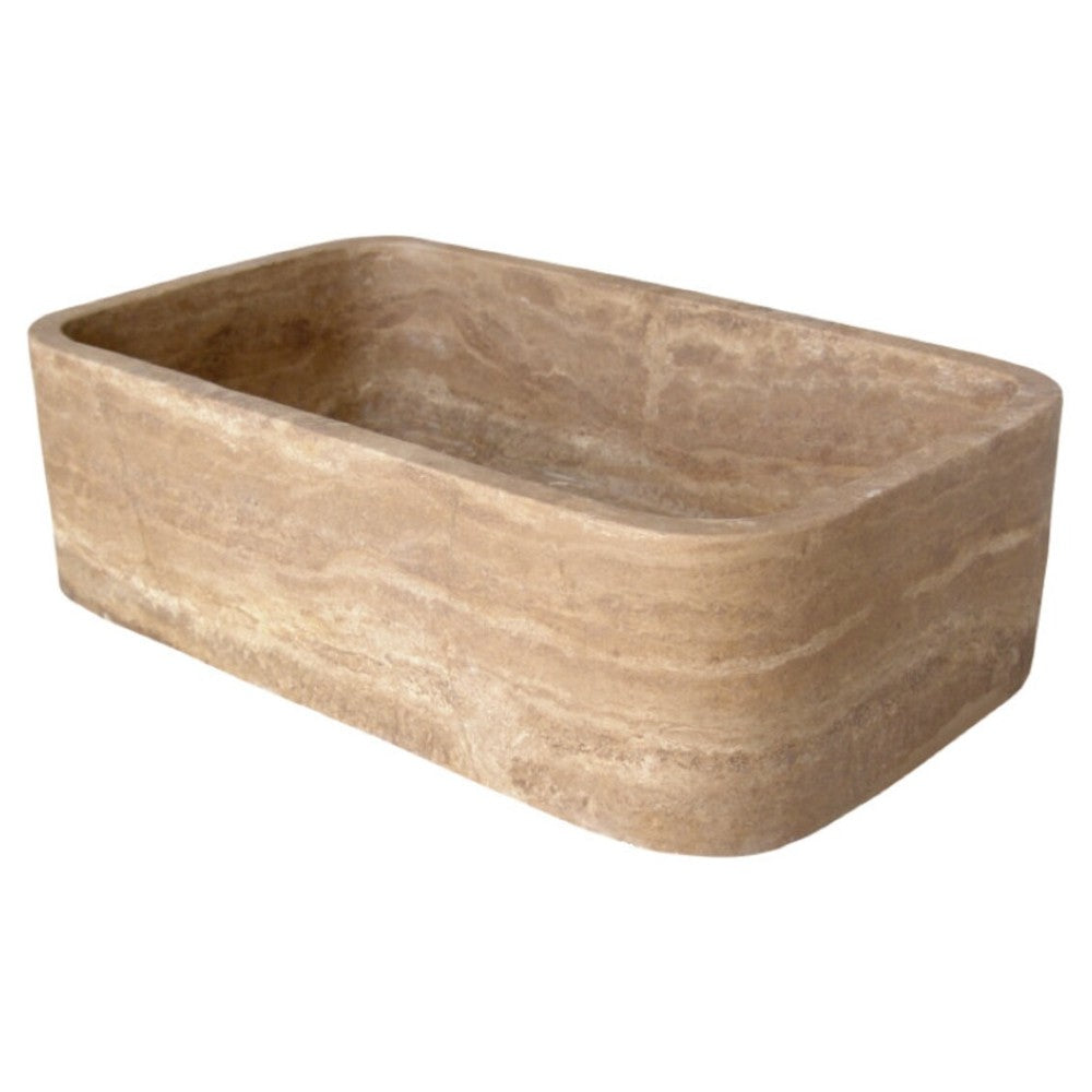Noce Brown Travertine Natural Stone Farmhouse Apron Kitchen Sink (W)18
