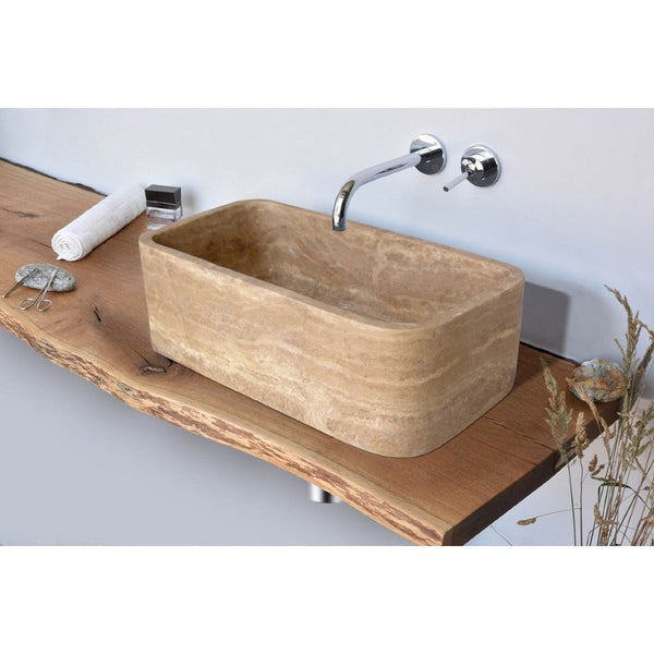 Noce Brown Travertine Natural Stone Farmhouse Apron Kitchen Sink (W)18