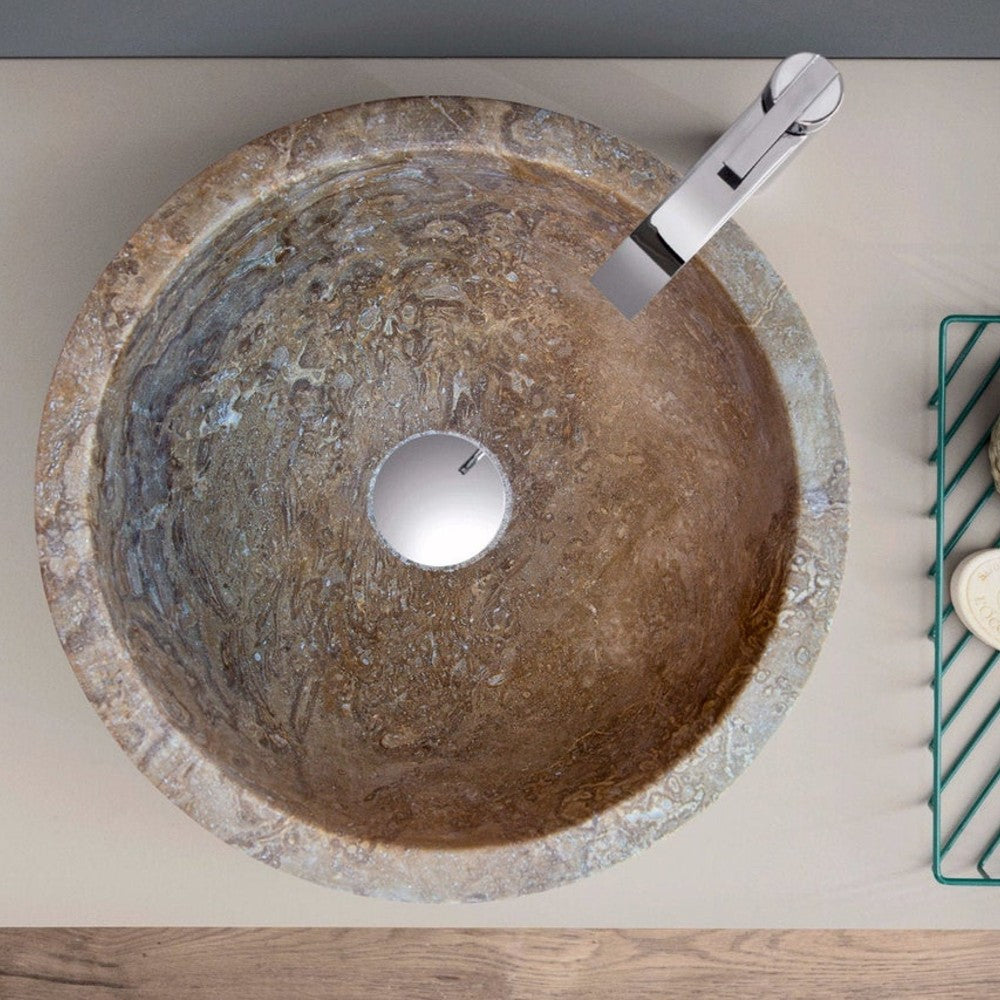 Noce Brown Travertine Natural Stone Round Above Vanity Bathroom Sink (D)12.5