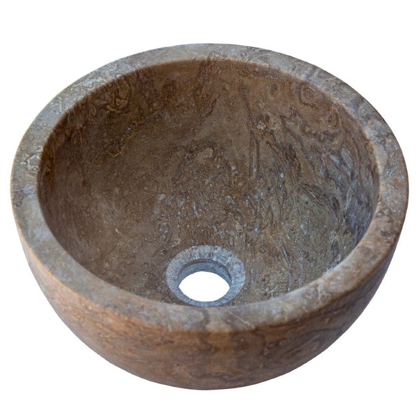 Noce Brown Travertine Natural Stone Round Above Vanity Bathroom Sink (D)12.5