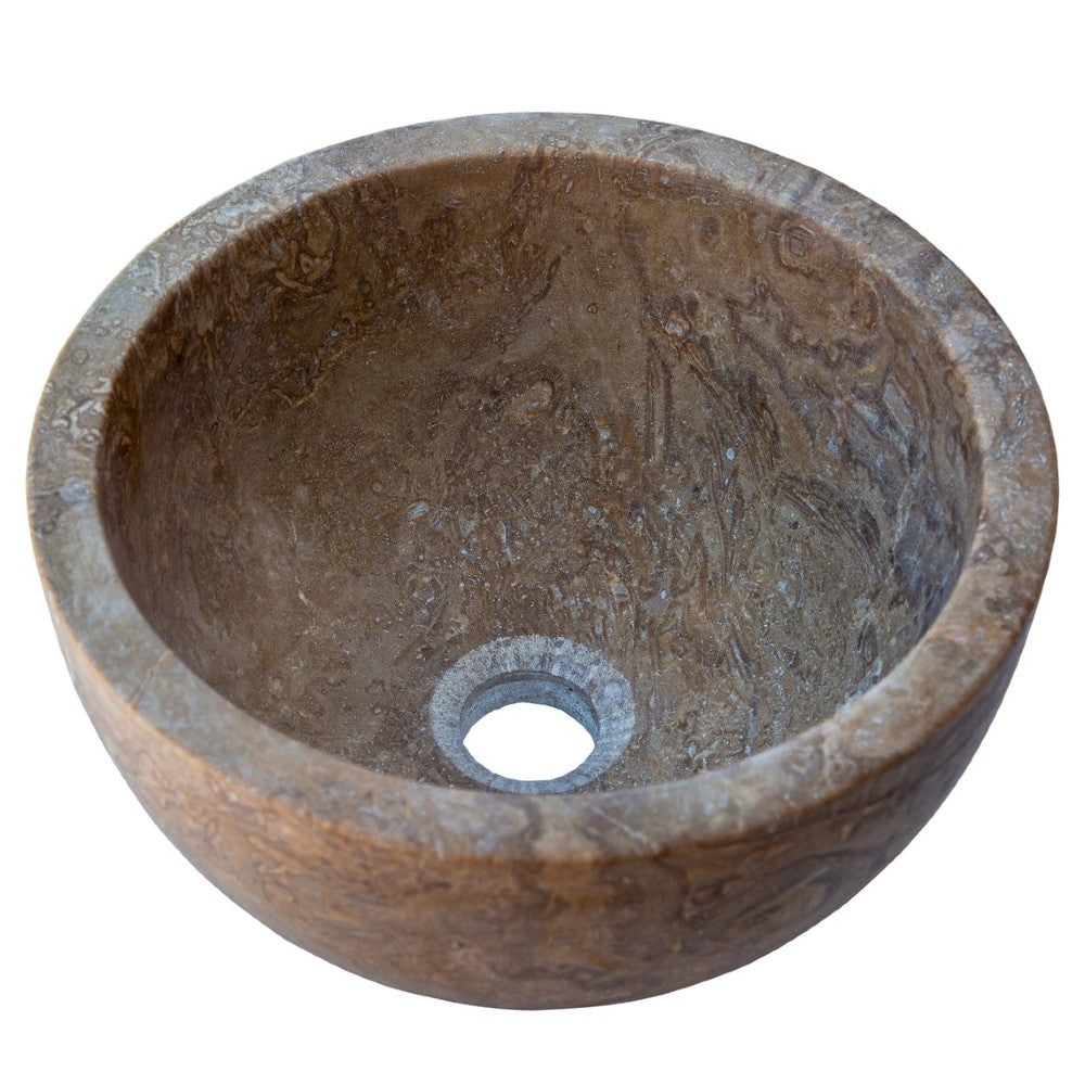 Noce Brown Travertine Natural Stone Round Above Vanity Bathroom Sink (D)12.5