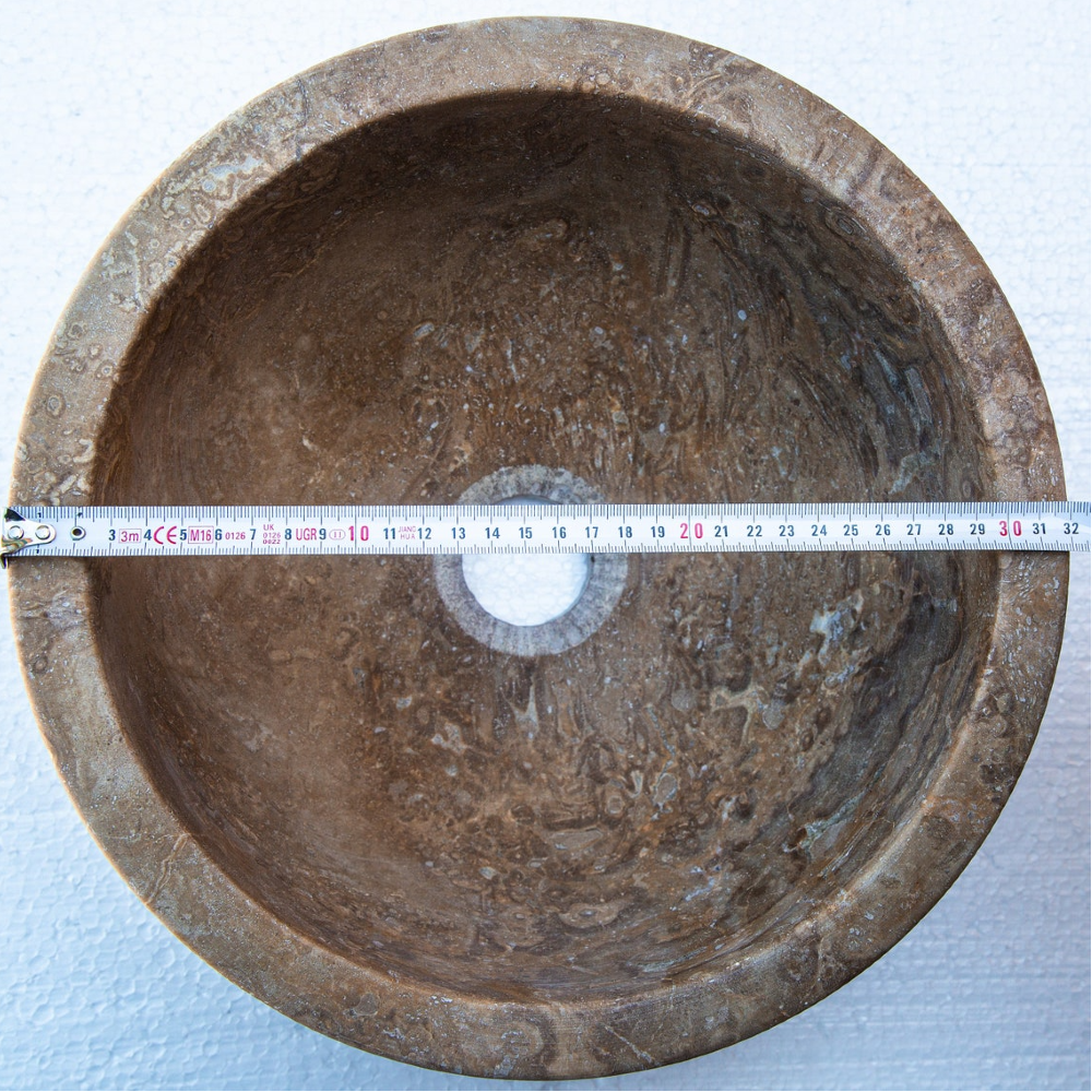 Noce Brown Travertine Natural Stone Round Above Vanity Bathroom Sink (D)12.5