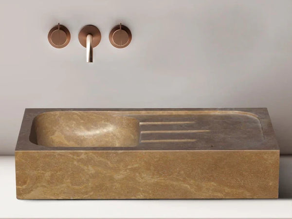 Noce Brown Travertine Rectangular Farmhouse Sink Honed and Filled (W)18