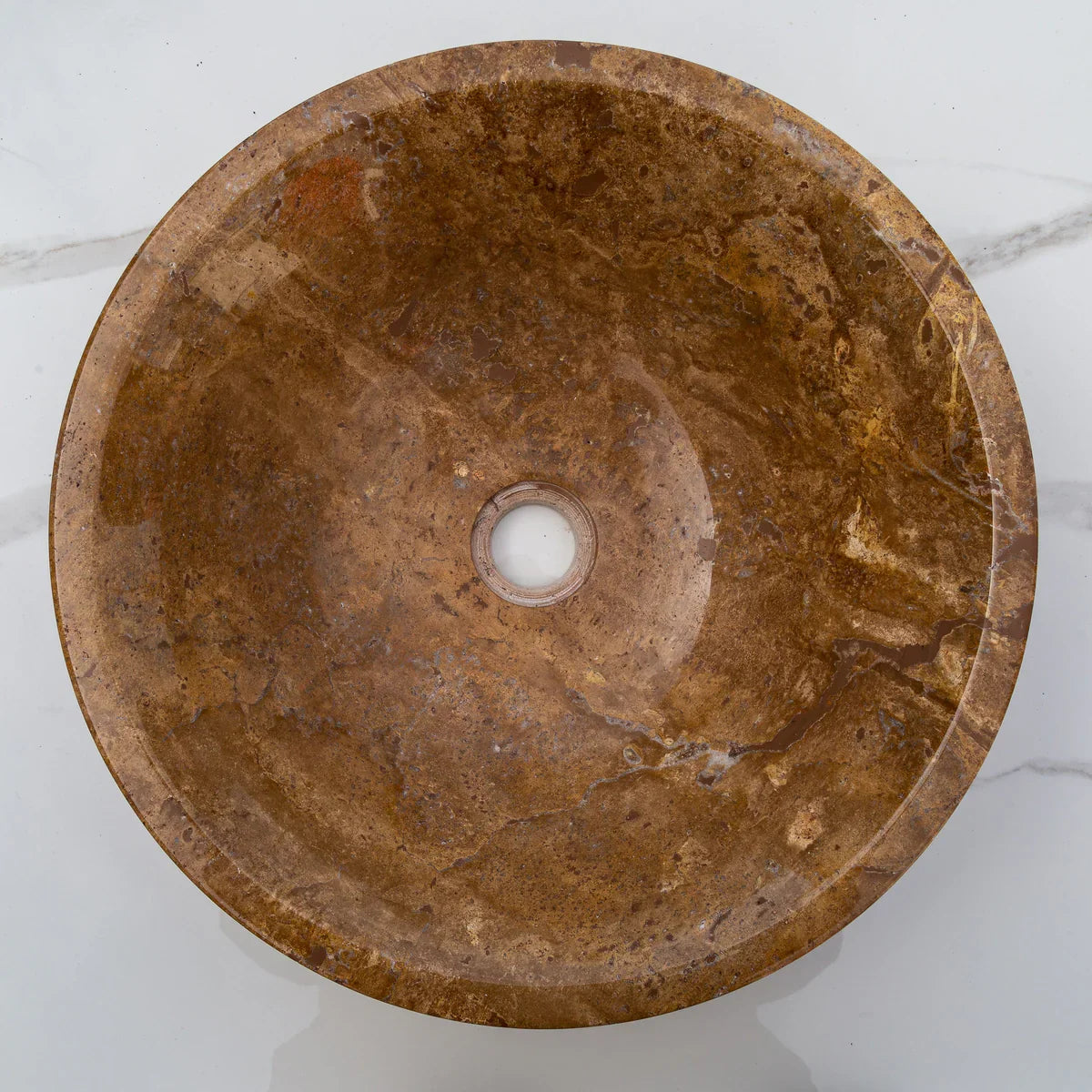 Noce Brown Travertine Powder Room Above Vanity V-Shape Tapered Sink (D)16