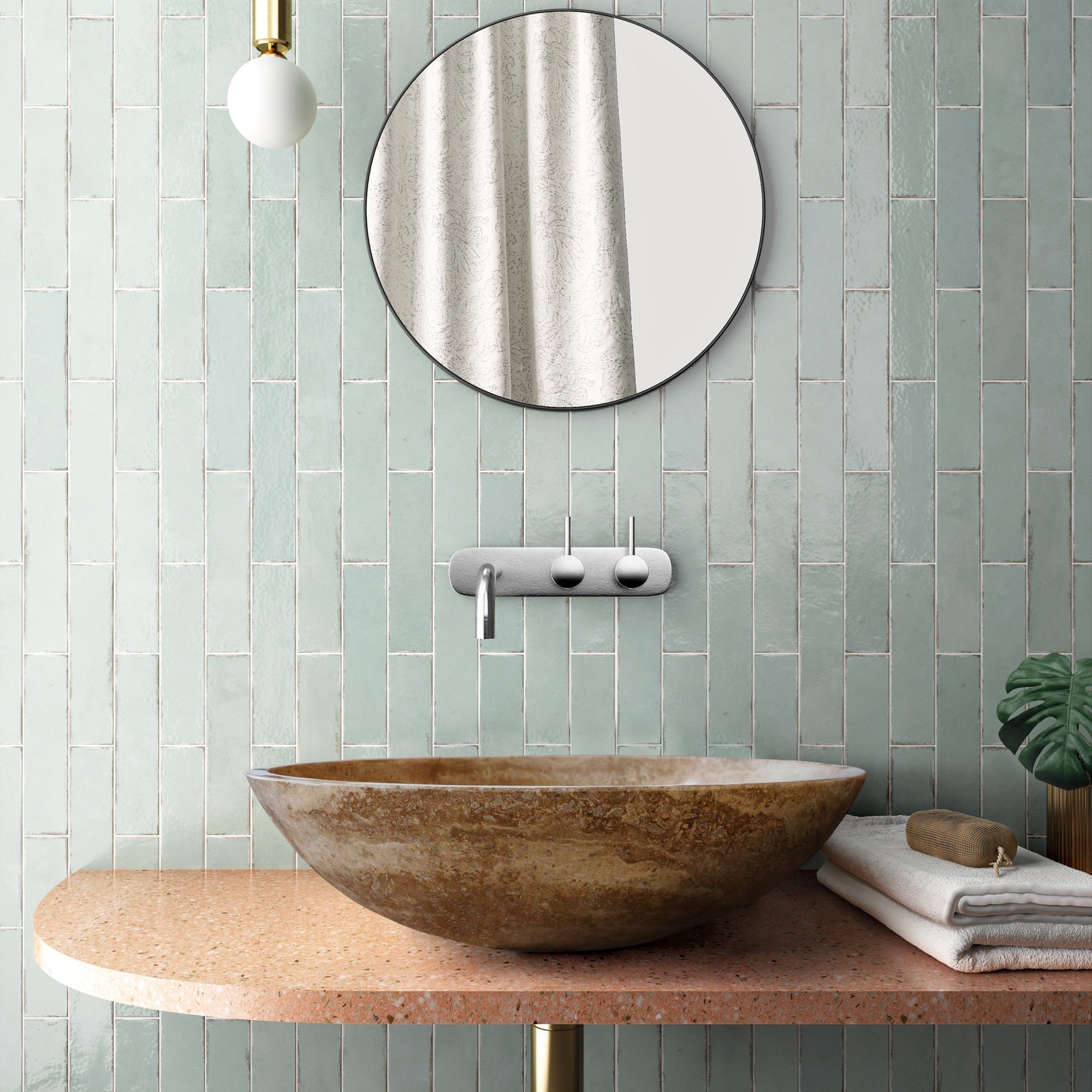 Noce Brown Travertine Natural Stone Oval Vessel Sink (W)16