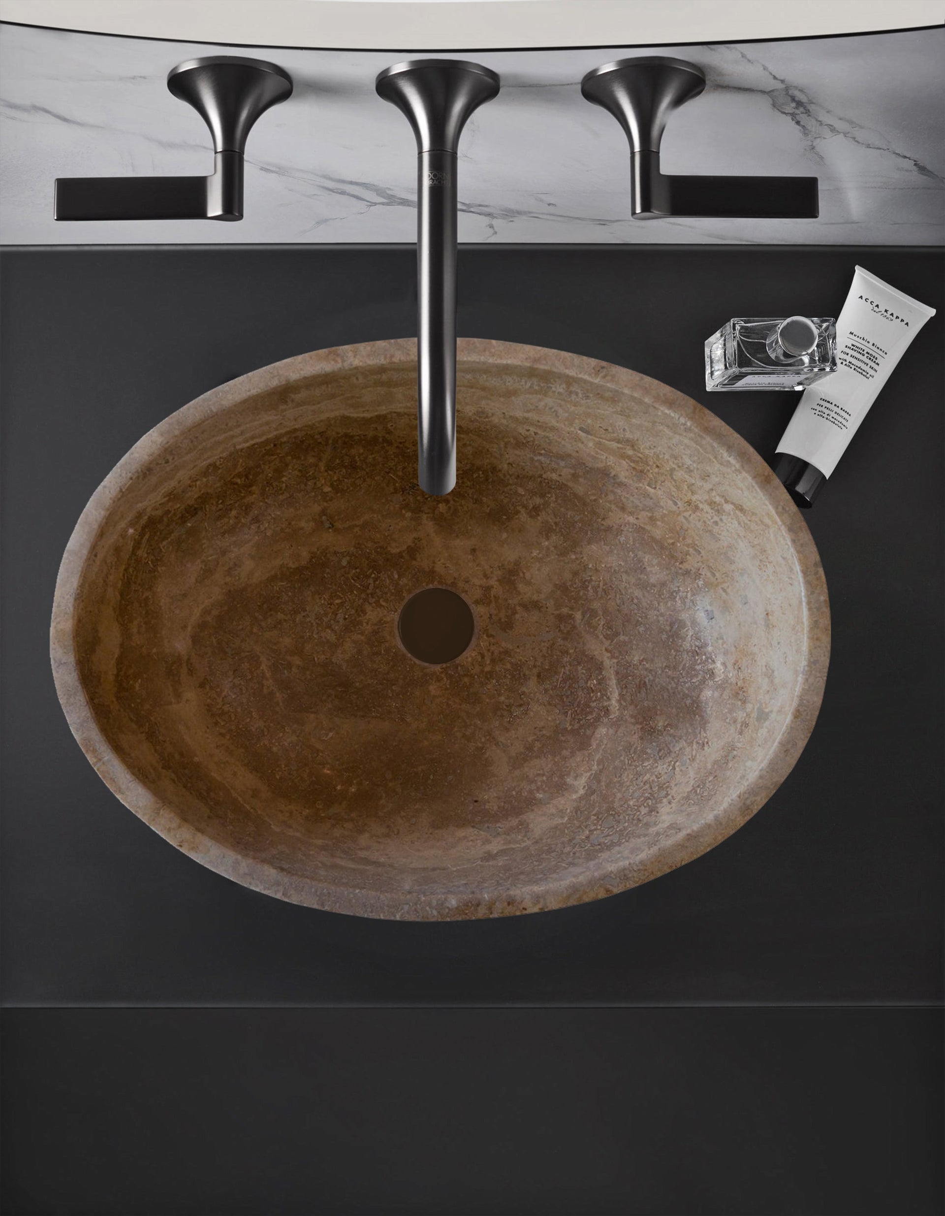 Noce Brown Travertine Natural Stone Oval Vessel Sink (W)16