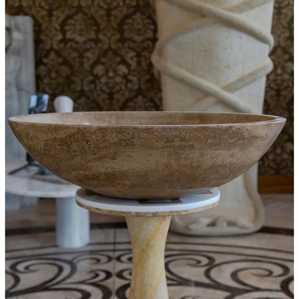 Noce Brown Travertine Natural Stone Oval Above Vanity Bathroom Sink (W)16