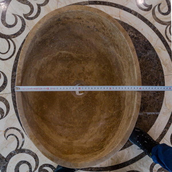 Noce Brown Travertine Natural Stone Oval Vessel Sink (W)16
