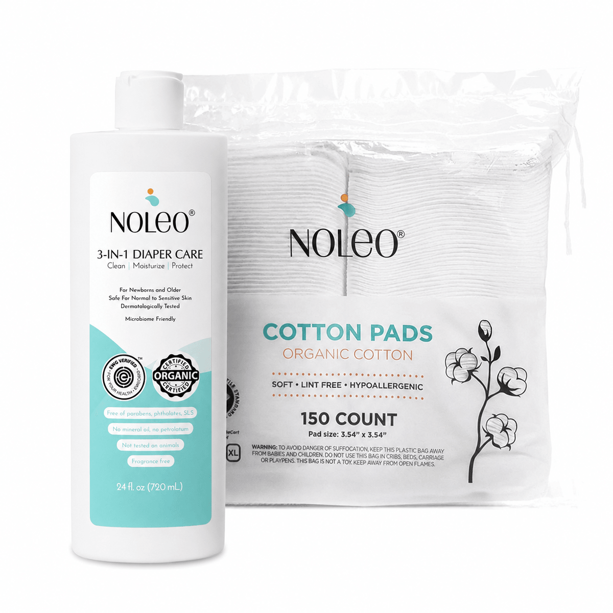 NOLEO DUO: 3-in-1 Diaper Rash Cream & Large Cotton Pads