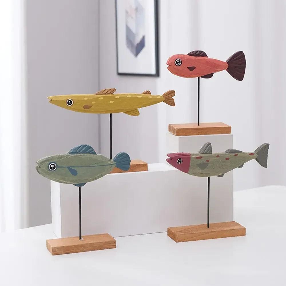 Nordic Wooden Fish Sculpture Tabletop Decor Collection