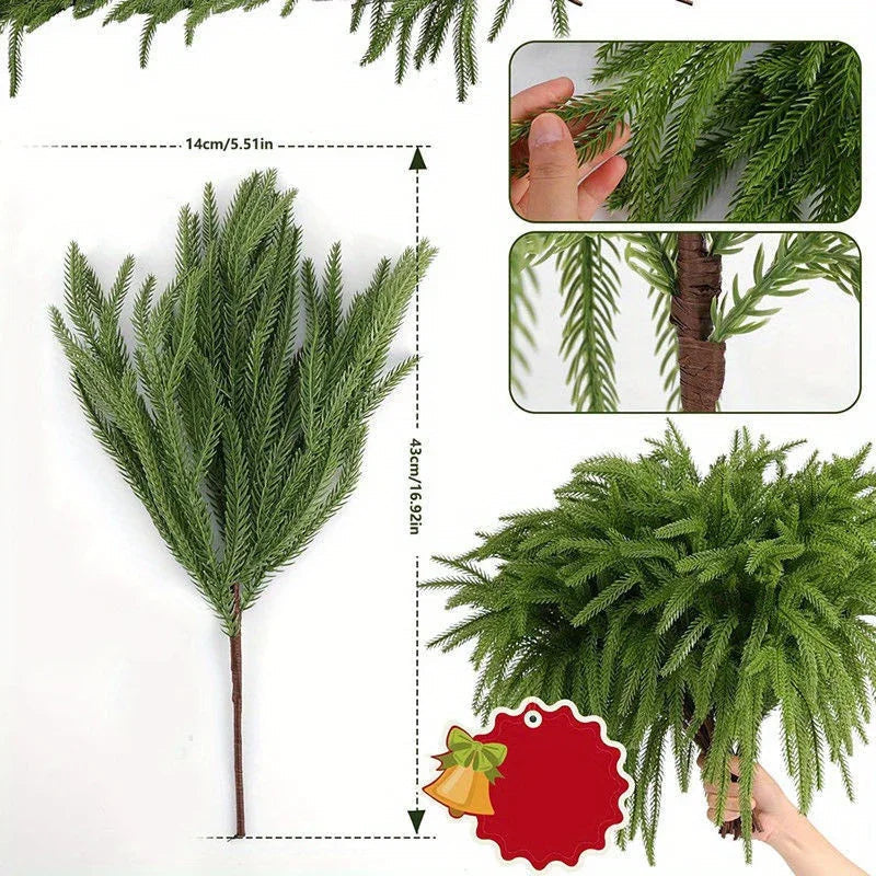 Norfolk Pine Branches, Artificial Evergreen Stems, UV-Resistant, 45.72cm