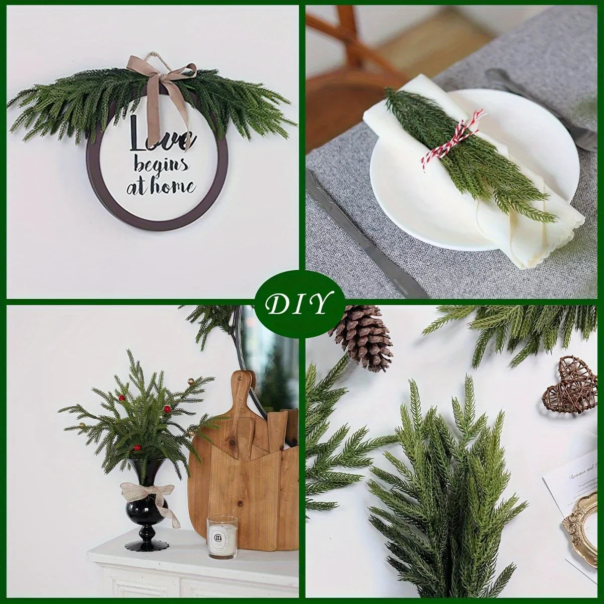 Norfolk Pine Branches, Artificial Evergreen Stems, UV-Resistant, 45.72cm