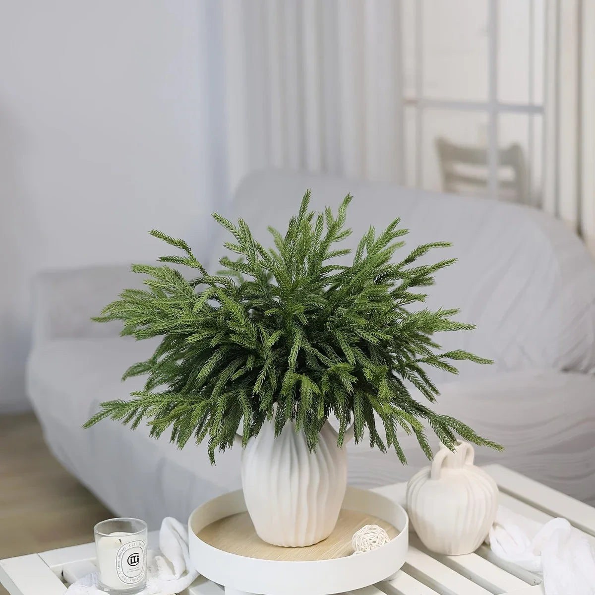 Norfolk Pine Branches, Artificial Evergreen Stems, UV-Resistant, 45.72cm