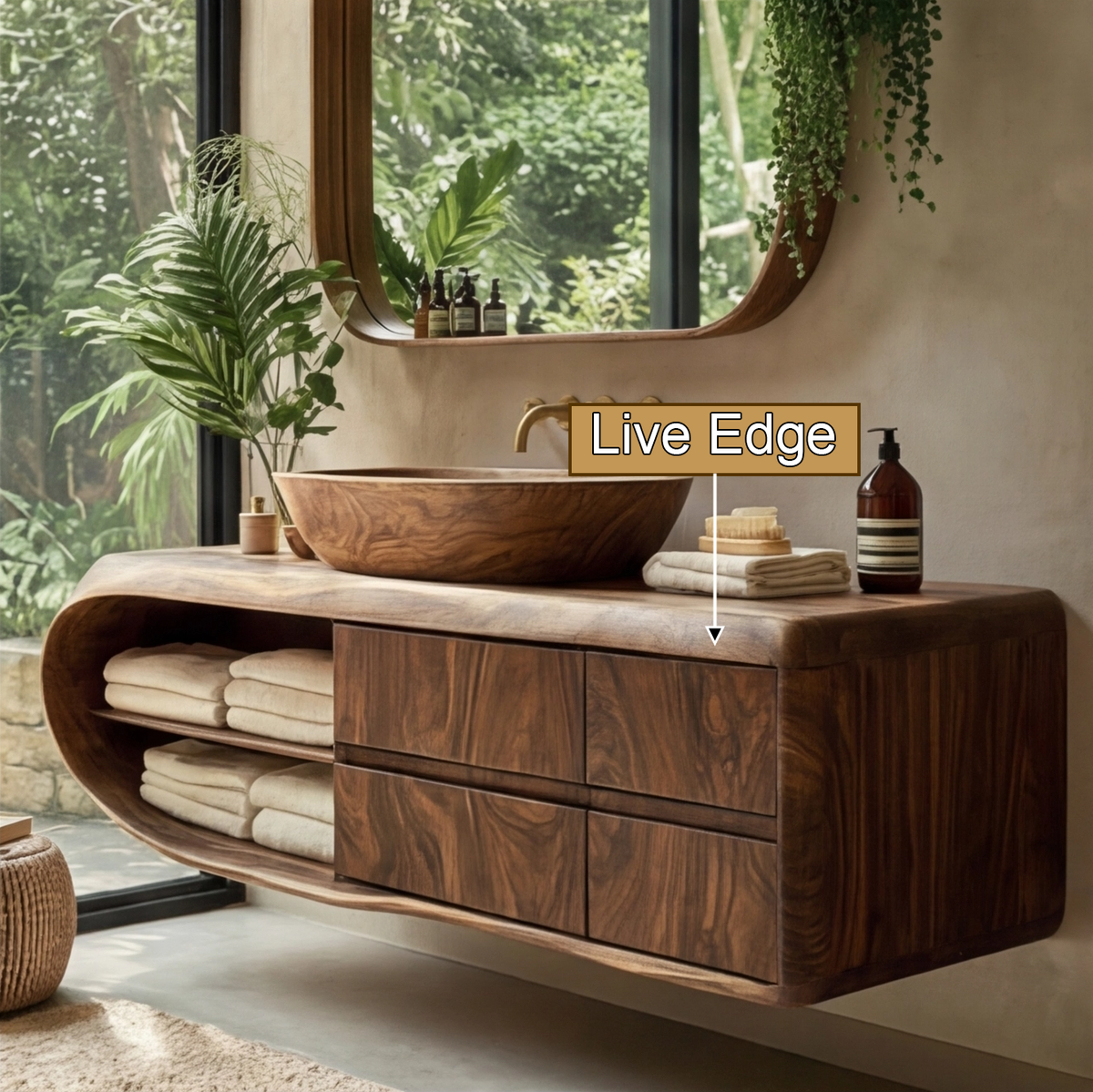 Norvella Solid Wood Floating Bathroom Vanity with Drawers
