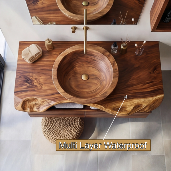 Seravik Live Edge Solid Wood Floating Bathroom Vanity with Drawers