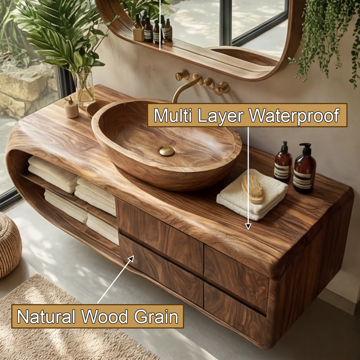 Norvella Solid Wood Floating Bathroom Vanity with Drawers