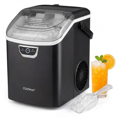 Nugget Ice Maker Countertop with Audible Ice Full Alarm-Black
