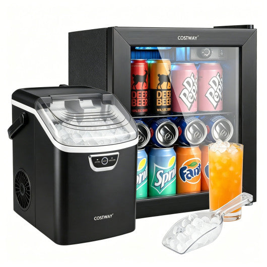 Nugget Ice Maker and Beverage Cooler Combo with Chewable Ice and Compact Drink Storage