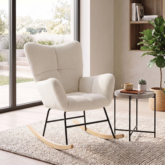 Nursery Rocking Chair with Comfy Backrest and Armrest-Beige