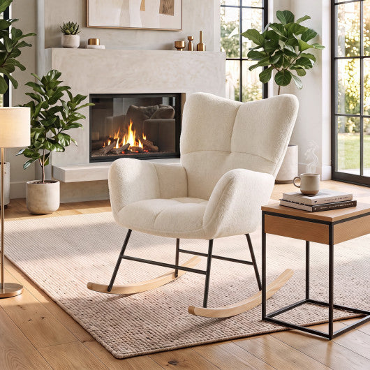 Nursery Rocking Chair with Comfy Backrest and Armrest-Beige