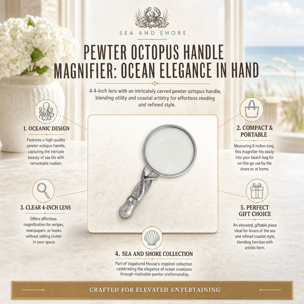Pewter Octopus Handle Magnifier 4 inches