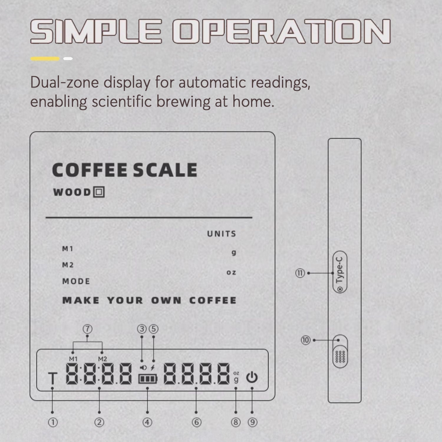 High Precision Wooden Coffee Scale with Touch Sensor