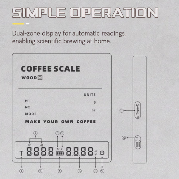 High Precision Wooden Coffee Scale with Touch Sensor