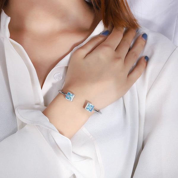 Simulated Gemstone Birthstone Jewelry Radiant Cut  Yellow Blue Pink Cubic Zirconia Bangle Bracelet