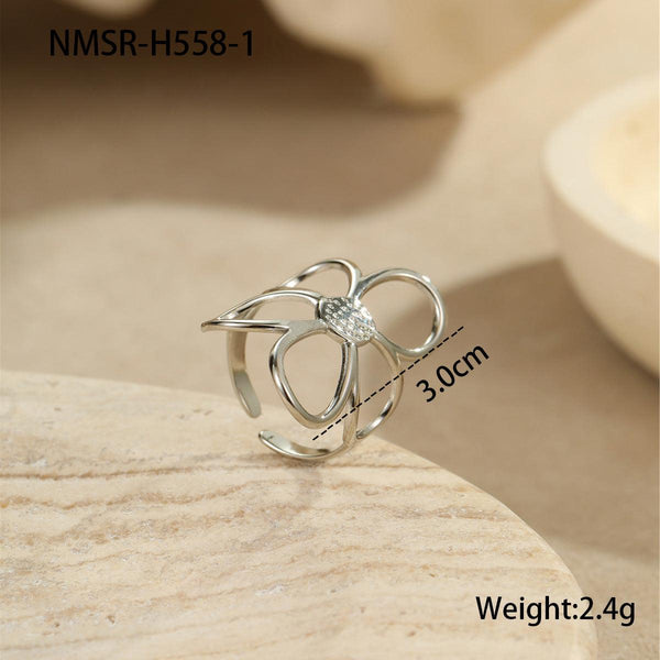 Gold Silver Color Matching Hollow Out Cutout out Floral Titanium Steel Ring Stainless Steel Earrings Mild Luxury Retro Earrings Hand Jewelry