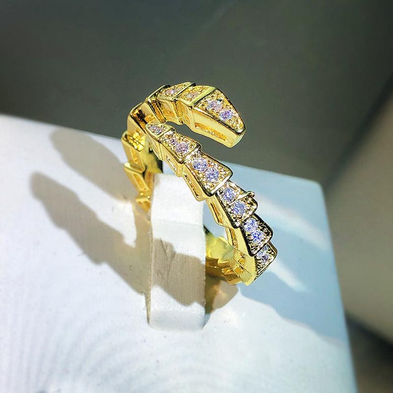 Adjustable Snake Ring for Women in Gold, White Gold, and Rose Gold with Gemstone Inlay