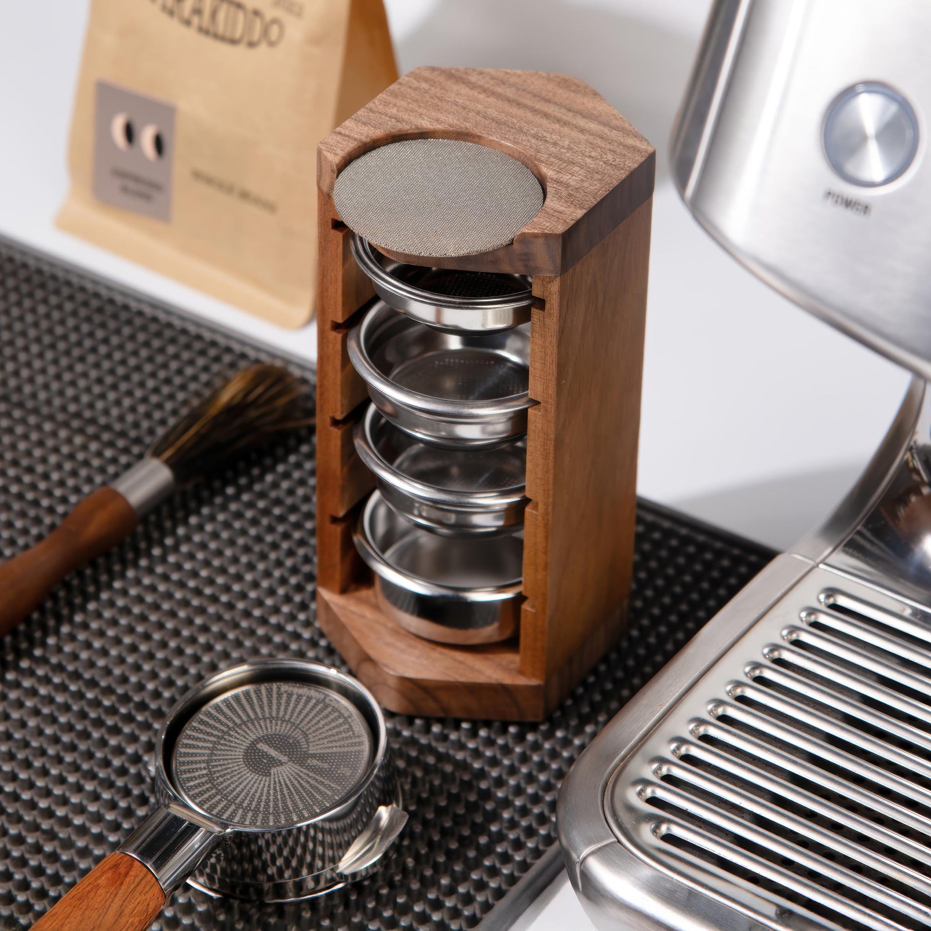 Handcrafted Wooden Portafilter Basket Storage