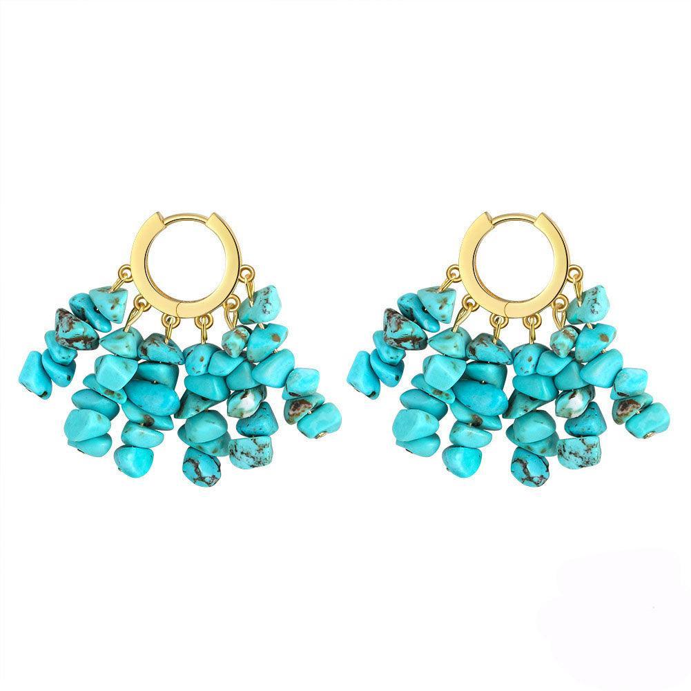 925 Sterling Silver Turquoise Beads Chandelier Earrings With14K Gold Plated