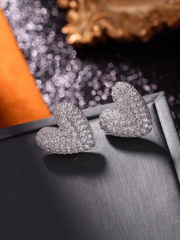 Elegance Simplicity Metal Diamond Love Heart Women Earrings Stud Earrings Suitable Daily Commuting Dating Gifts