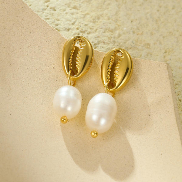 Electroplated 18K Gold Stainless Steel Crab Pincer Inlaid Freshwater Pearl Eardrops Stud Earrings High Grade Earrings