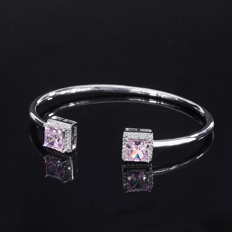 Simulated Gemstone Birthstone Jewelry Radiant Cut  Yellow Blue Pink Cubic Zirconia Bangle Bracelet