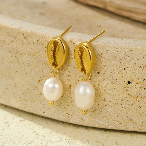 Electroplated 18K Gold Stainless Steel Crab Pincer Inlaid Freshwater Pearl Eardrops Stud Earrings High Grade Earrings