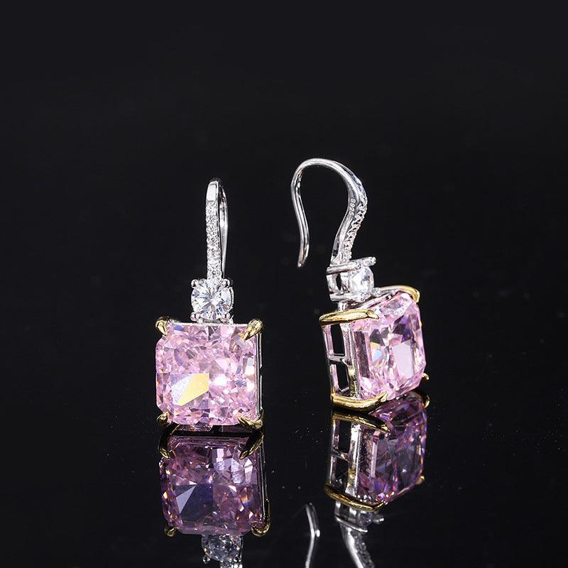 Created Diamond 925 Sterling Silver Jewelry Rydian Cut Cushion Dangle Earrings Pink Yellow Blue