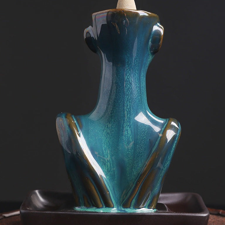 Beauty Statue Half-Head Blue Ceramic Backflow Incense Burner