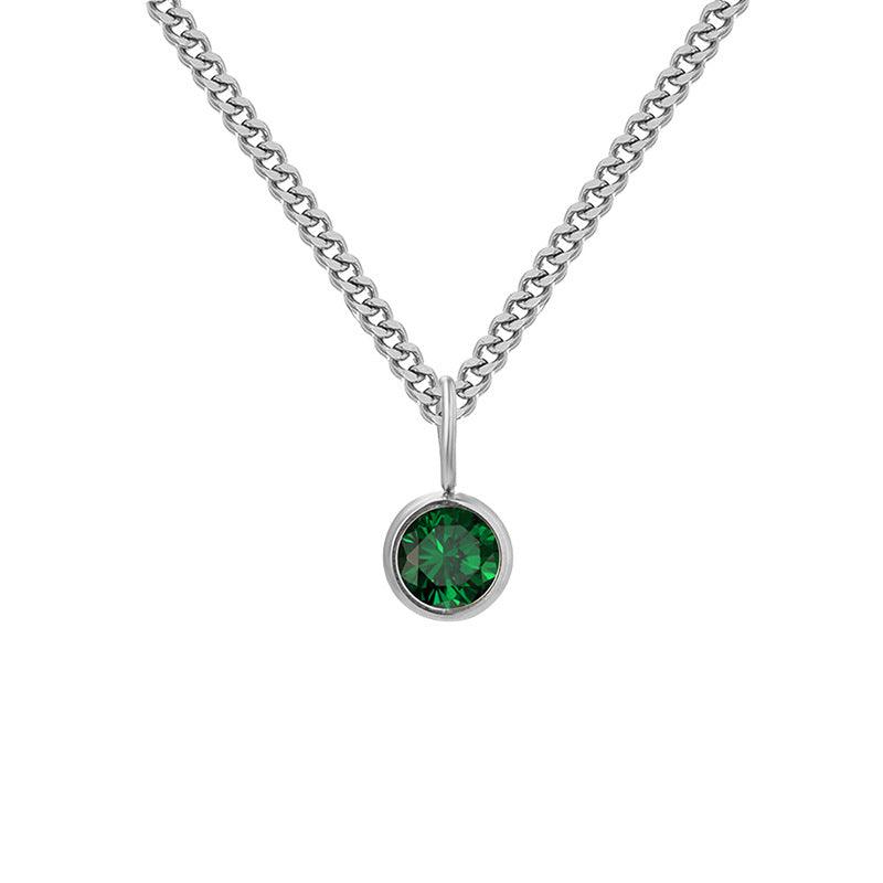 Stainless Steel Necklace With Diamond Birthstone Pendant