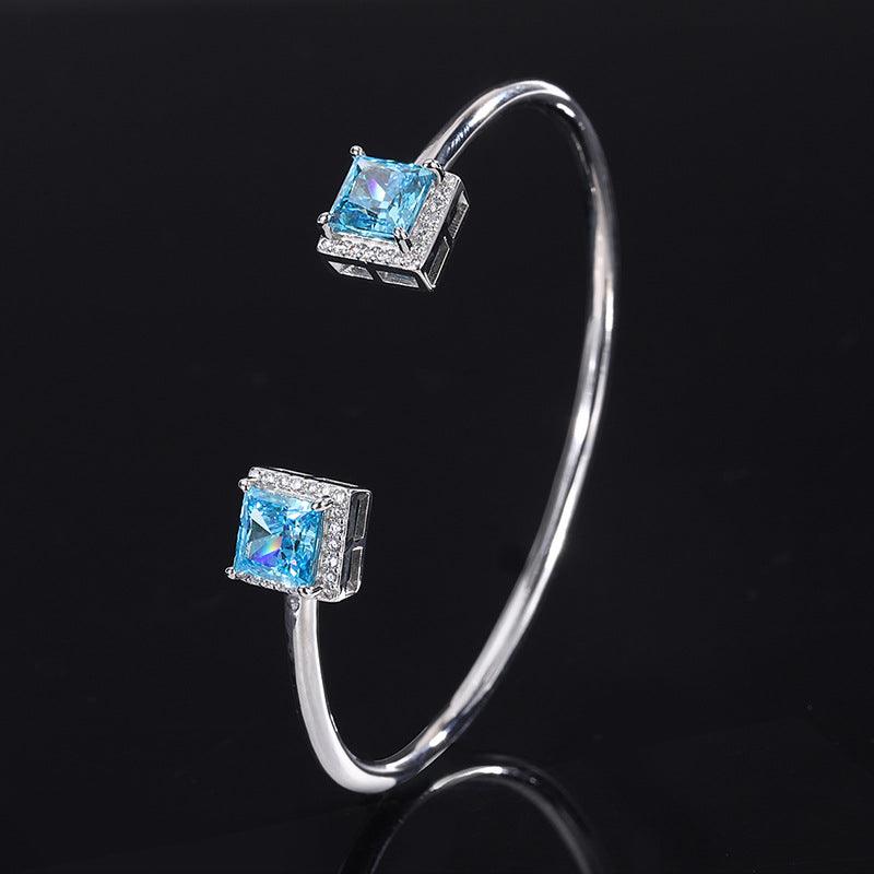 Simulated Gemstone Birthstone Jewelry Radiant Cut  Yellow Blue Pink Cubic Zirconia Bangle Bracelet