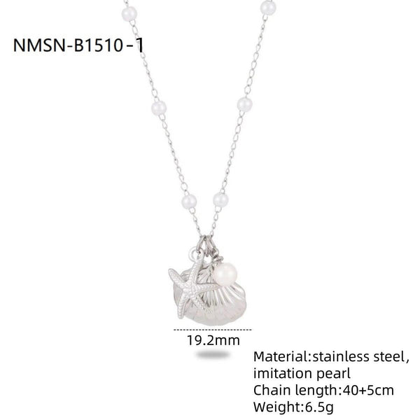 Marine Shell Pearl Titanium Steel Necklace Combination Women Affordable Luxury All Match Stainless Steel Embellished Accessories