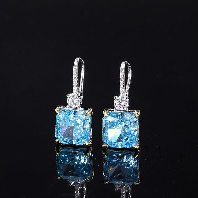 Created Diamond 925 Sterling Silver Jewelry Rydian Cut Cushion Dangle Earrings Pink Yellow Blue